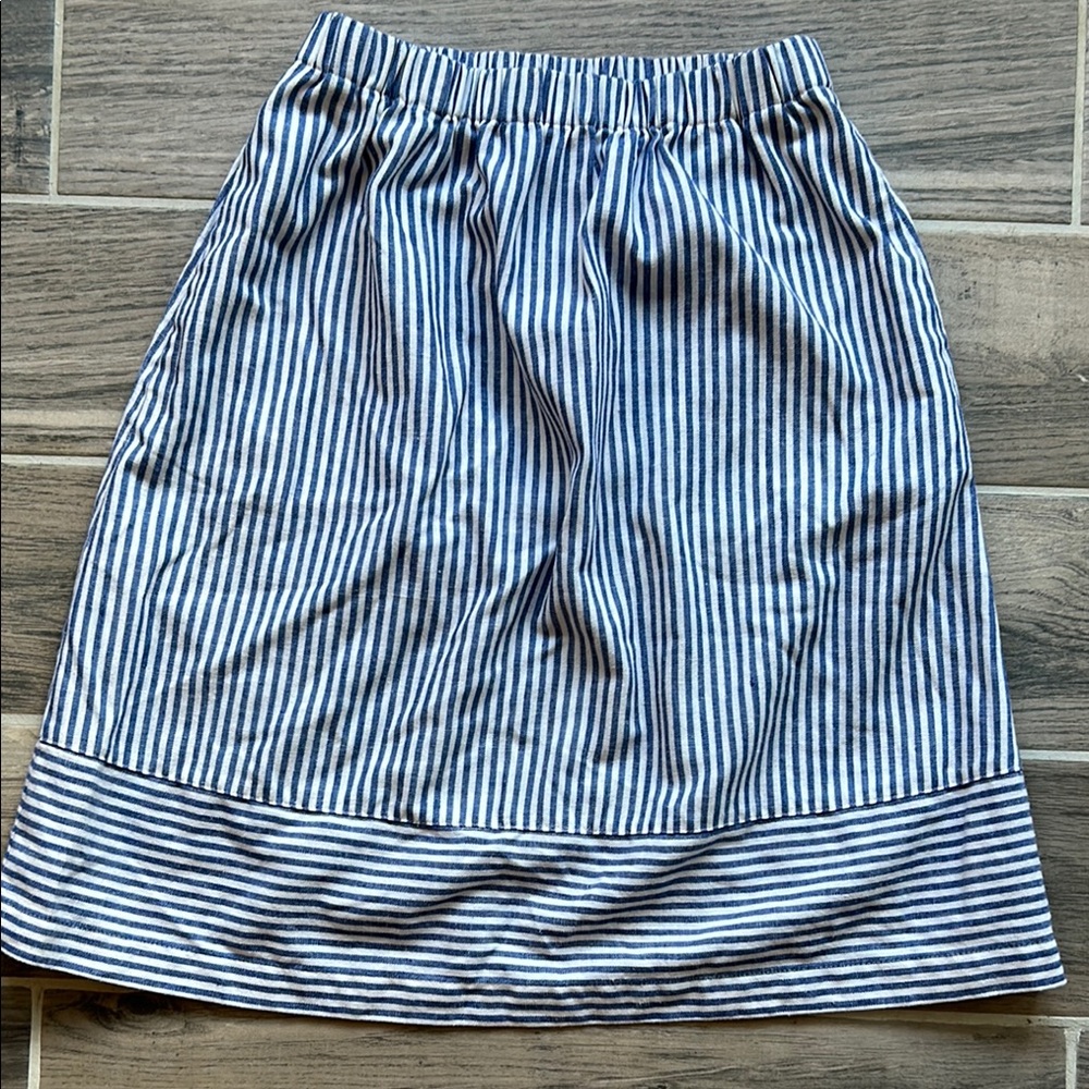 J. Crew Striped Cotton and Linen Blue and White Skirt